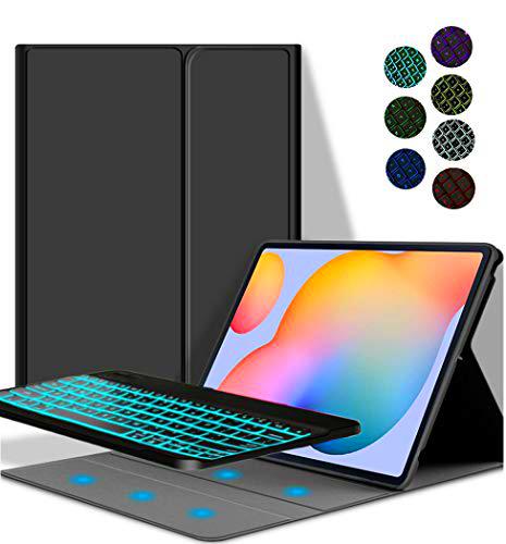 YGoal - Funda de teclado para Galaxy Tab S7 Plus, diseño de AZERTY francés con 7 colores retroiluminados desmontable teclado inalámbrico de piel sintética para Samsung Galaxy Tab S7 Plus T970