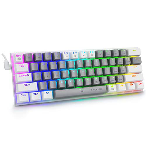 HUO JI Mini 60% mecánico Gaming teclado: pequeño 61 teclas teclado con cable silencioso interruptor rojo iluminación RGB