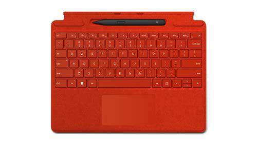 Teclado de firma Microsoft Surface Pro 8/Pro X, paquete rojo amapola con lápiz delgado 2 negro