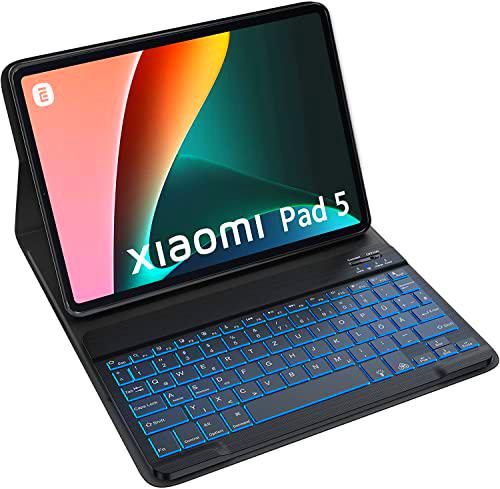 Teclado iluminado con funda para Xiaomi Pad 5 / Xiaomi Pad 5 Pro 11 pulgadas Diseño QWERTZ 3 Rango 7 Color Iluminado Bluetooth 5.0 Teclado Inalámbrico Desmontable Negro