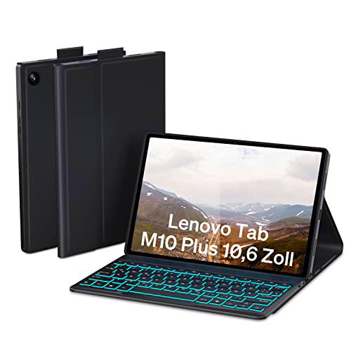 DoohowCase Funda con teclado para Lenovo Tab M10 Plus (3rd Gen) 10.6&quot; 2022 Teclado Bluetooth QWERTZ con 7 colores de iluminación para Lenovo M10 Plus (3ª generación) 26.9cm 10.6&quot;