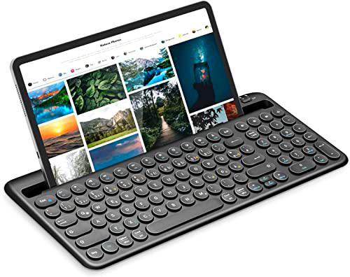 Teclado Bluetooth para tableta, teclado inalámbrico multidispositivo con soporte para teléfono móvil