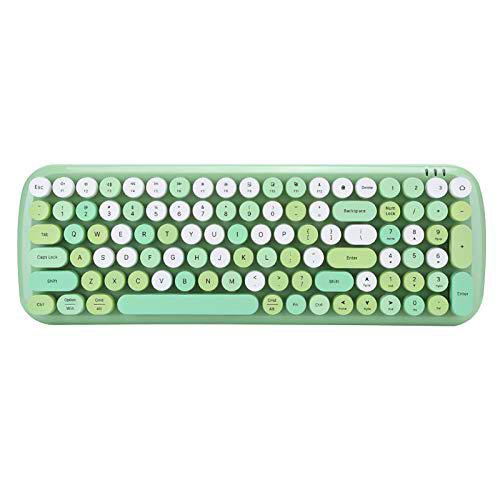 Teclado Inalámbrico, Teclado Multidispositivo para Bluetooth 5.1 Teclado Inalámbrico para Computadora Portátil Teléfono Móvil Tablet Elegante Tecla Redonda(versión de Color Verde Mezclado)