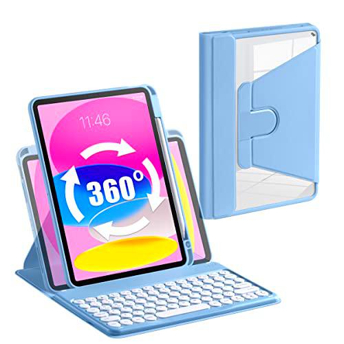 Laetass Funda con teclado giratorio 360 para iPad 10 Generación 10.9 pulgadas 2022