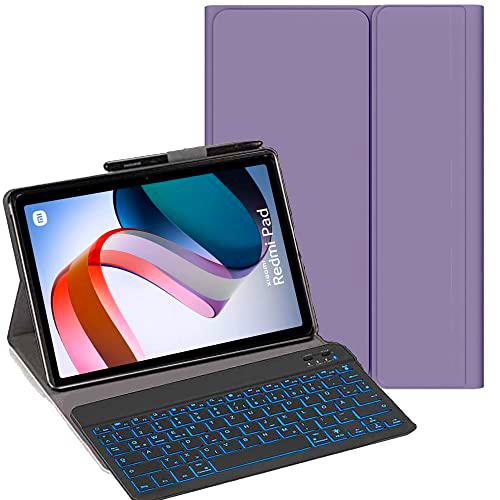 YHFZR Funda de teclado para Xiaomi Redmi Pad 10.61 pulgadas [QWERTZ] Funda delgada con iluminación de 7 colores Teclado inalámbrico con funda protectora para Xiaomi Redmi Pad 10.61 pulgadas, morado