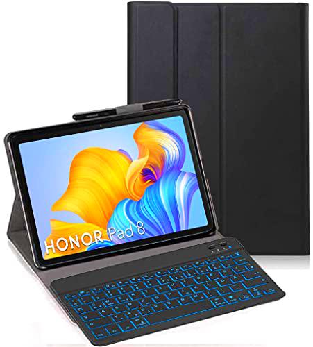 YHFZR Funda para teclado Honor Pad 8 12 pulgadas [QWERTZ] Funda delgada con 7 colores de iluminación teclado inalámbrico con funda protectora para Honor Pad 8 12 pulgadas