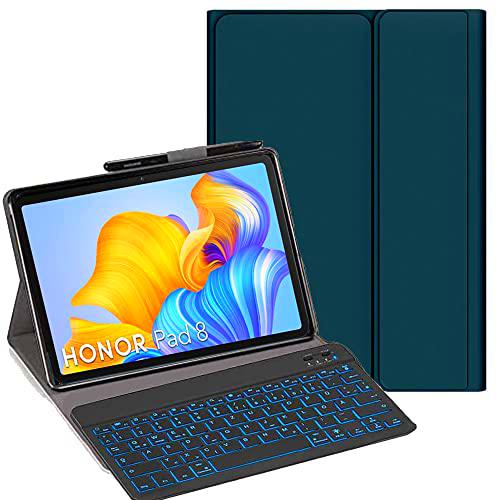 YHFZR Funda para teclado para Honor Pad 8 12 pulgadas [QWERTZ] Funda delgada con 7 colores de iluminación teclado inalámbrico con funda protectora para Honor Pad 8 12 pulgadas, verde