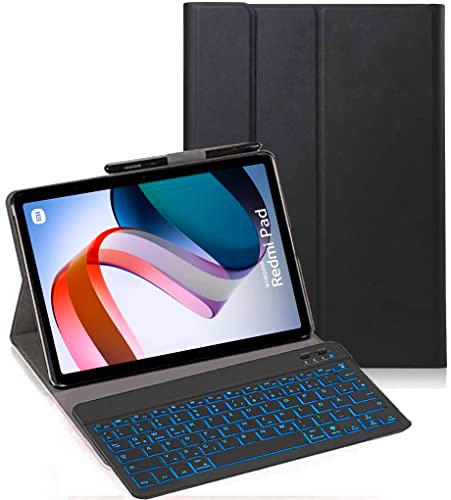 YHFZR Funda de teclado para Xiaomi Redmi Pad 10.61 pulgadas [QWERTZ] Funda delgada con iluminación de 7 colores Teclado inalámbrico con funda protectora para Xiaomi Redmi Pad 10.61 pulgadas, negro