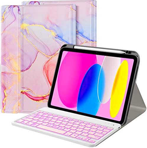 IVSOTEC Funda con Teclado para iPad 10.ª Generación 2022,Nuevo Funda Teclado iPad 10.9 Pulgadas,Teclado Bluetooth 7 Colores Retroiluminada Español Ñ Teclado(QWERTY) y Magnético Carcasa para iPad 2022