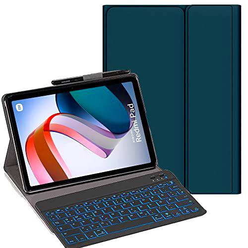 YHFZR Funda de teclado para Xiaomi Redmi Pad 10.61 pulgadas [QWERTZ] Funda delgada con iluminación de 7 colores Teclado inalámbrico con funda protectora para Xiaomi Redmi Pad 10.61 pulgadas, verde