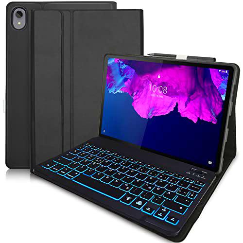 Funda con teclado para Lenovo Tab P11 TBJ606 P11 Plus TBJ607 11 pulgadas Funda con soporte para lápiz Teclado iluminado inalámbrico (QWERTZ) para Lenovo Tab P11 &amp; P11 Plus de 11 pulgadas color negro