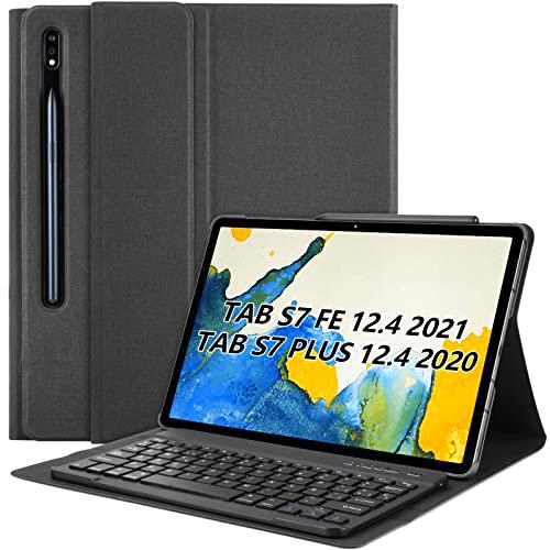 Funda con teclado para Samsung Galaxy Tab S7+, teclado QWERTZ desmontable con funda protectora para Samsung Tablet S7 Plus 2020 de 12,4 pulgadas 2020 (SM-T970/T975/T976)