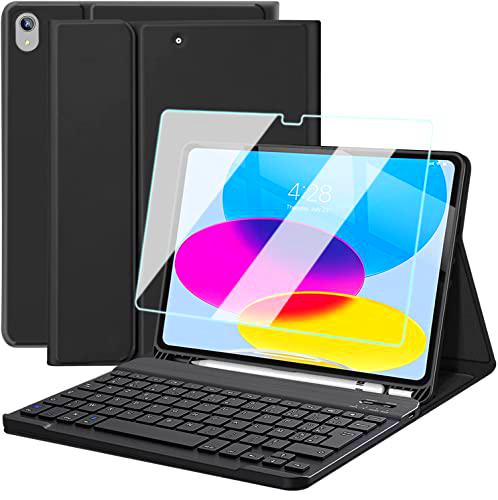 Nanhent Funda con teclado y cristal templado para iPad de 10ª generación de 10,9 pulgadas 2022