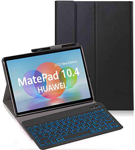 YHFZR Funda teclado para Huawei Matepad 10.4 [QWERTZ] Funda ultra fina con 7 colores de iluminación teclado inalámbrico con funda protectora para Huawei Matepad 10.4 2022