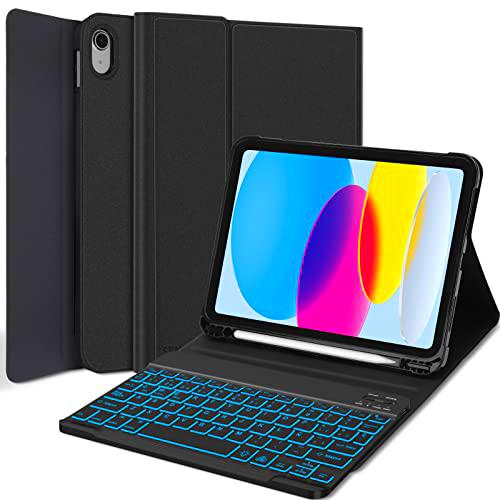 SENGBIRCH Funda Teclado Italiana con Touchpad para iPad 10 Generación 2022 10.9.7 Colores Retroiluminado Bluetooth Touchpad Teclado para iPad 10a,Negro