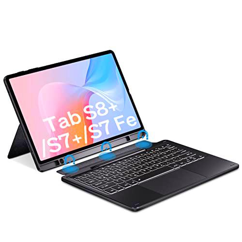 Doohoeek QWERTZ - Funda de teclado para Samsung Galaxy Tab S8+/S7+/S7 FE de 12,4"