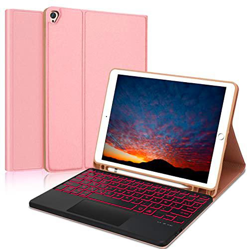 SENGBIRCH Funda Teclado iPad 10.2 inch Touch con Trackpad para iPad 9/8/7ª Generación 2021/2020/2019,7 Retroiluminación Color Teclado AZERTY Francés para iPad 10.5 inch Pro 2017/2019 Air 3, Rosa