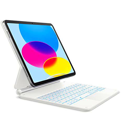 Dracool Funda con teclado para iPad de 10.ª generación 2022 (10,9 pulgadas) teclado con trackpad magnético flotante flotante iluminado Magic Type Keyboard Case QWERTZ para iPad 10th 2022, blanco