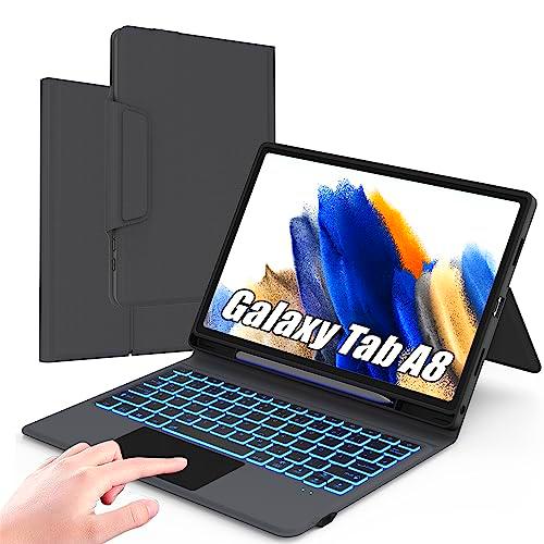 ROOFEI Galaxy Tab A8 Funda con teclado (QWERTZ) - 7 colores iluminación teclado funda para Samsung Galaxy Tab A8 10,5 pulgadas 2022/2021(SM-X200/X205/X207)