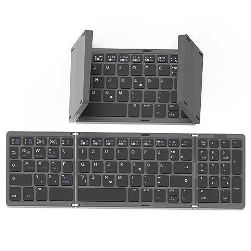 BRIMFORD QWERTZ Teclado inalámbrico plegable alemán con teclado numérico portátil