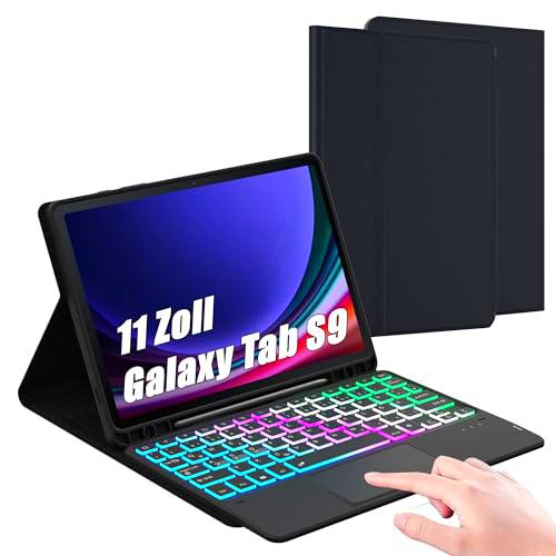ROOFEI Funda para Galaxy Tab S9 con teclado, iluminación de 3 zonas de 7 colores