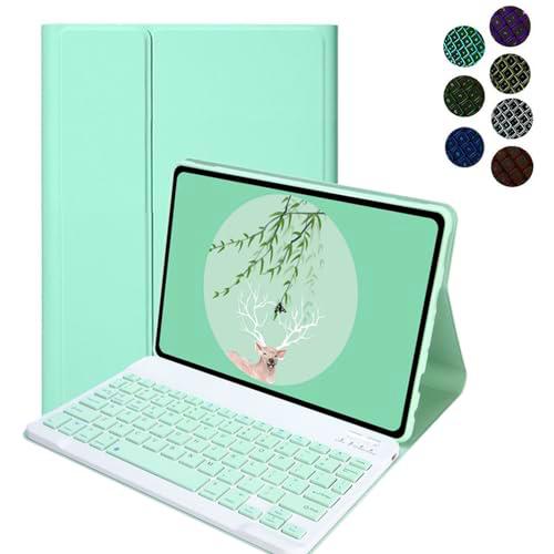 YGoal Funda con teclado para Redmi Pad SE 11, diseño QWERTZ ultra fina funda con 7 colores retroiluminación teclado alemán extraíble para Redmi Pad SE 11, verde