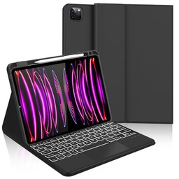 Funda para iPad Pro de 11 pulgadas con teclado, teclado Bluetooth desmontable con retroiluminación de 7 colores