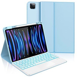 Funda para iPad Pro de 11 pulgadas con teclado, teclado Bluetooth desmontable con retroiluminación de 7 colores