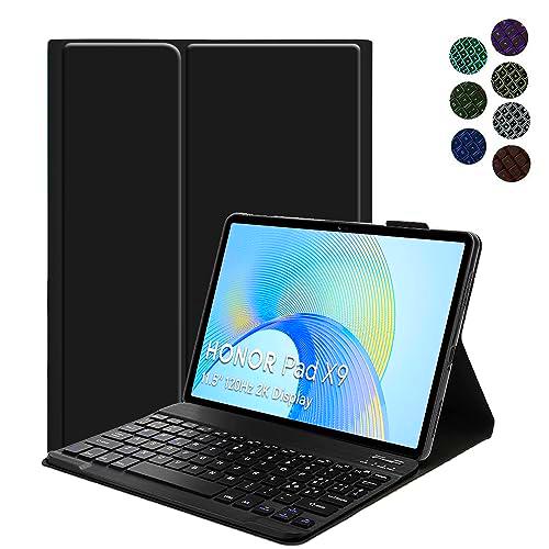 YGoal Funda con teclado para Honor Pad X9, diseño QWERTZ ultra fina funda con 7 colores retroiluminación teclado alemán extraíble para Honor Pad X8 Pro 11.5, negro