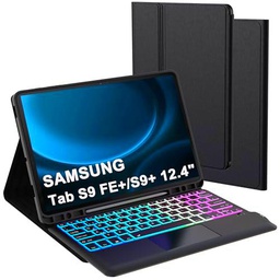 ROOFEI Funda para Galaxy Tab S9 FE+/S9 Plus con teclado: 12,4 pulgadas Galaxy Tab S9+ teclado extraíble con panel táctil y iluminación de 3 zozen-7 colores