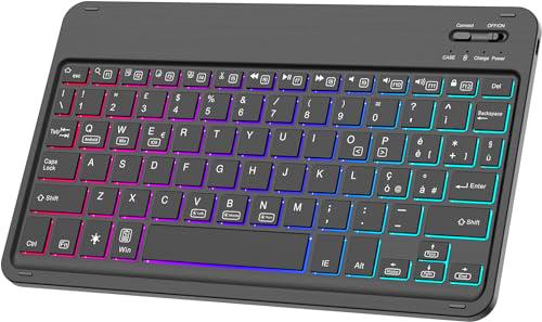 Teclado Español Ñ Bluetooth Inalámbrico de 10 pulgadas para cualquier sistema operativo iOS/Android y Windows,7 colores retroiluminados