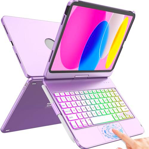 aMZCaSE 2022 Funda para iPad de 10.9" de 10.ªgeneración con Teclado,Cubierta Protectora giratoria de 360ºcon portalápices,10 Teclas retroiluminadas de Color y multitáctil,trackpad retroiluminado