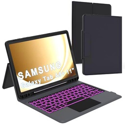 ROOFEI Funda para Galaxy Tab A9+ A9 Plus con teclado: 11 pulgadas Galaxy Tab A9plus Teclado QWERTZ alemán con panel táctil | Iluminación de 7 colores Teclado inalámbrico para Samsung Tab A9+ 2023