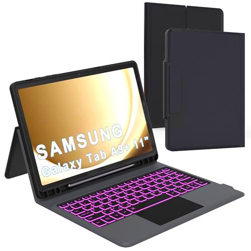 ROOFEI Funda para Galaxy Tab A9+ A9 Plus con teclado: 11 pulgadas Galaxy Tab A9plus Teclado QWERTZ alemán con panel táctil | Iluminación de 7 colores Teclado inalámbrico para Samsung Tab A9+ 2023