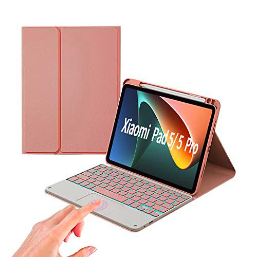 leleyo Funda Teclado para Xiaomi Pad 5/5 Pro Magnético Desmontable Inalámbrico Trackpad 7 Colors Backlit Teclado con Funda PU Cuero para Xiaomi Pad 5/5 Pro