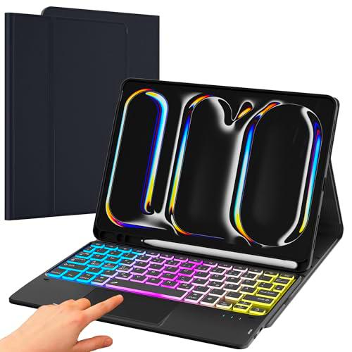 ROOFEI Funda para iPad Pro 11.0" 2024 (M4) con teclado: diseño alemán QWERTZ funda extraíble con panel táctil