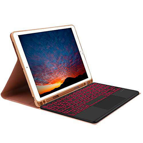 SENGBIRCH Funda Teclado iPad 10.2 Pulgadas Touch con Trackpad para iPad 9/8/7ª Generación 2021/2020/2019,7 Retroiluminación Color para iPad 10.5 inch Pro 2017/2019 Air 3 Teclado AZERTY francés (Maron)