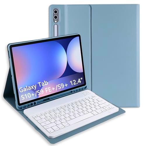 Jeloyutek Para Samsung Galaxy Tab S10+ 2024 &amp; S9 FE+/S9+ 12,4 pulgadas 2023 funda con teclado QWERTZ diseño magnético extraíble teclado con funda para Galaxy Tab S10 Plus/S9 FE Plus/S9 Plus 12,4",