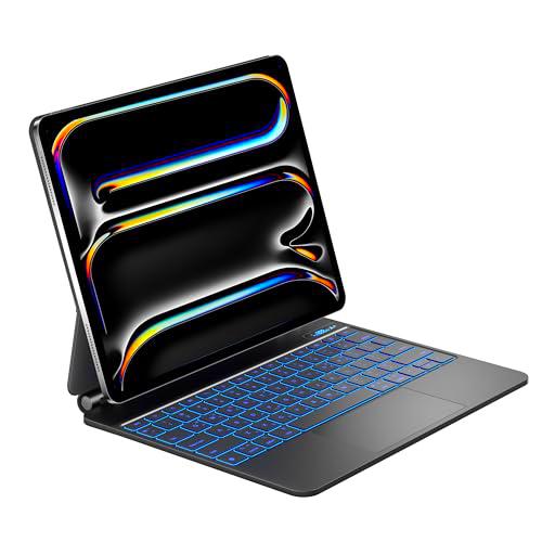 HOUCC Teclado para iPad Pro 2024 13 pulgadas M4 Teclado Bluetooth con Soporte Magnético Trackpad 7 Colores Retroiluminado iPad Pro 13 Pulgadas Funda con Teclado QWERTZ Disposición Negro