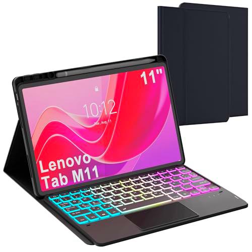 Funda para Lenovo Tab M11 2024 de 11 pulgadas con teclado: iluminación de 7 colores QWERTZ Teclado alemán con trackpad