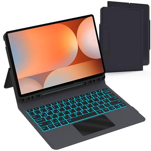 ROOFEI Funda con teclado para Samsung Galaxy Tab S10+/S9 FE+/S9+ Plus de 12,4 pulgadas: 7 colores de iluminación y diseño QWERTZ teclado con panel táctil | Tab S9 Plus/S10 Plus 5G teclado funda con