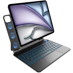 Teclado para iPad Air de 11 Pulgadas M2 2024,iPad Air 5ª/4ª Gen y iPad Pro de 11 Pulgadas 4ª,3ª,2ª,1ª Gen,retroiluminación en 7 Colores,Panel táctil multitoque,diseño magnético Flotante,Negro