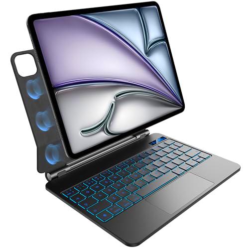 Teclado para iPad Air de 11 Pulgadas M2 2024,iPad Air 5ª/4ª Gen y iPad Pro de 11 Pulgadas 4ª,3ª,2ª,1ª Gen,retroiluminación en 7 Colores,Panel táctil multitoque,diseño magnético Flotante,Negro