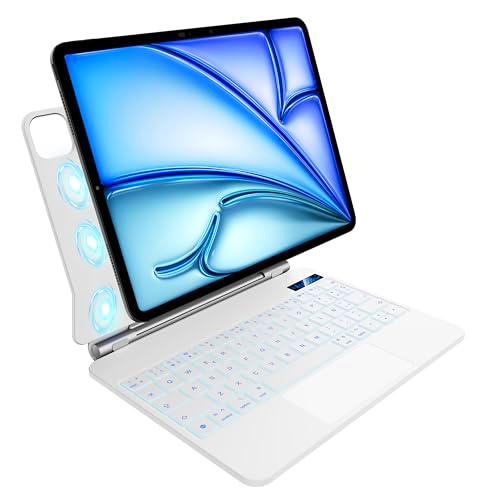 Teclado para iPad Air de 11 Pulgadas M2 2024,iPad Air 5ª/4ª Gen y iPad Pro de 11 Pulgadas 4ª,3ª,2ª,1ª Gen,retroiluminación en 7 Colores,Panel táctil multitoque,diseño magnético Flotante,Blanco