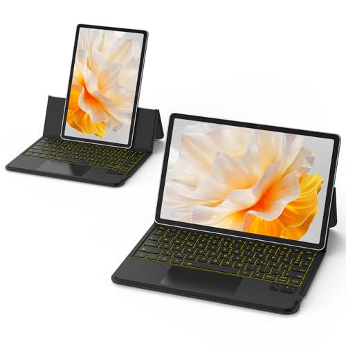 GOKOCO Magic-Tastatur hülle für Samsung Galaxy Tablet S9FE/S9/S8/S7 11 Zoll,verstellbares Hoch-/Querformat Tastaturhülle,Multi-Touch Trackpad und 7-farbige Beleuchtete Tastatur,QWERTZ-Layout,Schwarz