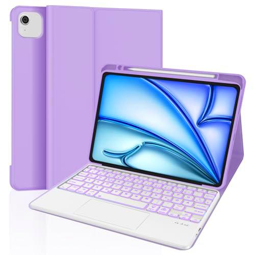 WINCHKING astatur Funda para iPad Air 13 - Teclado Magnético QWERTZ Disposición Iluminación con Trackpad Teclado Morado Claro