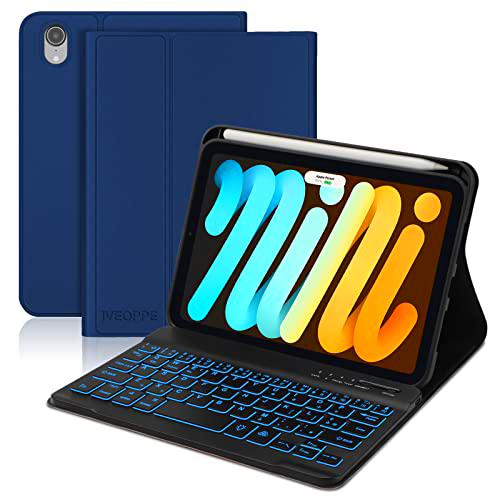 Iveoppe QWERTY é.ç. § Teclado inalámbrico retroiluminado de 7 colores con funda fina y monedero para iPad Mini de 6ª generación de 8,3 pulgadas