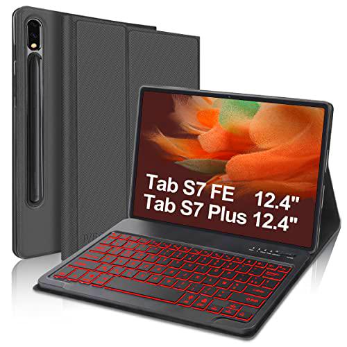 IVEOPPE Funda Teclado para Samsung Galaxy Tab S7 FE/ S7 Plus/S7+ 12.4" SM-T970/T975/T976 Carcasa fina