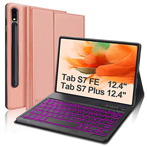 IVEOPPE Funda Teclado para Samsung Galaxy Tab S7 FE/ S7 Plus/S7+ 12.4" SM-T970/T975/T976 Carcasa fina