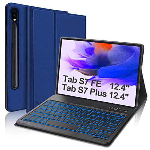 IVEOPPE Funda Teclado para Samsung Galaxy Tab S7 FE/ S7 Plus/S7+ 12.4" SM-T970/T975/T976 Carcasa fina